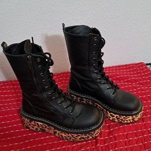 cheeta print sole combat boots
